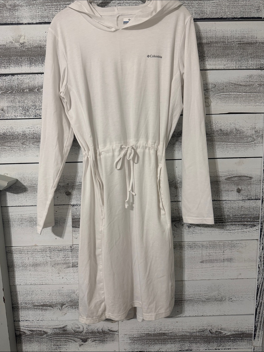 Columbia Women's White Hooded Drawstring Midi Dress